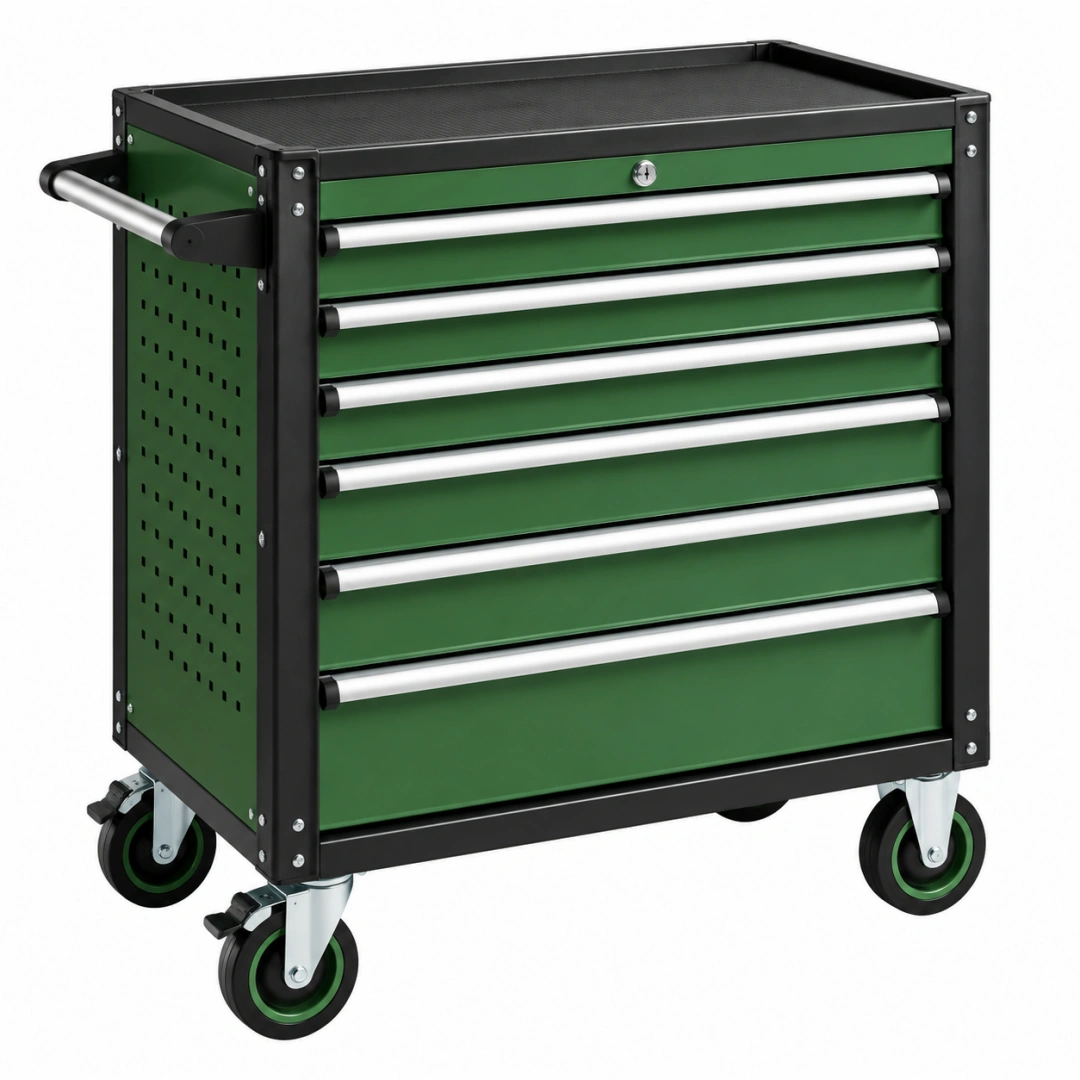 Carro de herramientas 76 x 46 x 97 cm de acero verde y negro con 7 cajones móvil
